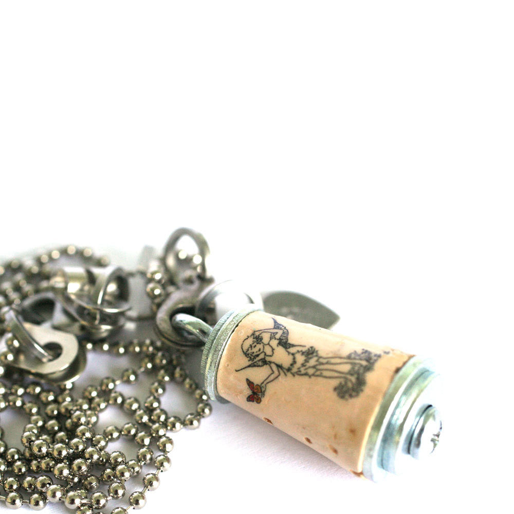 Fairy Necklace | Recycled Cork in Test Tube and Wood Cube