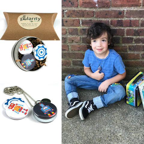Robot Locket Necklace for Young Boy or Girl