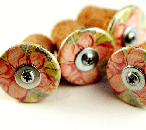 Cork Pushpins | Recycled, Pink Flowers