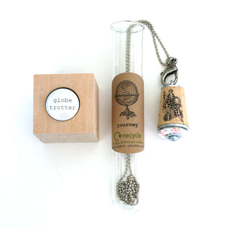 Journey Necklace | Cork in Test Tube and Wood Cube