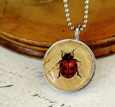 Ladybug Wine Cork Necklace | Recycled Steel