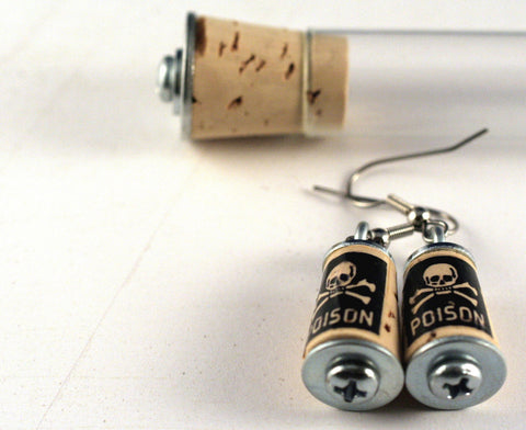 Poison Skull Cork Earrings | Test Tube and Wood Cube
