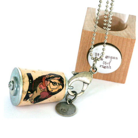 owl cork necklace