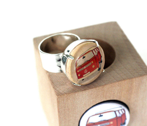 Bus Hand Ring Orange VW Bus Ring – Olive Bites Studio