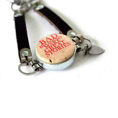 Bad Decisions Bracelet - Leather Strap, Wine Cork