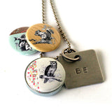 Stamped Owl Locket - Magnetic Necklace, Squirrel, Deer